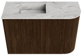 Mondiaz Joya DLux 60cm toiletmeubel ronding rechts walnut met wastafel faye links 1 kraangat glace