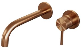 Brauer Copper Carving inbouw wastafelkraan met gebogen uitloop, lange handgreep en ColdStart geborsteld koper PVD rechts