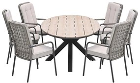 Garden Impressions Aleria tuinset 7-delig taupe - Tulli tuintafel 220x115xH75 cm - light teak vironwood