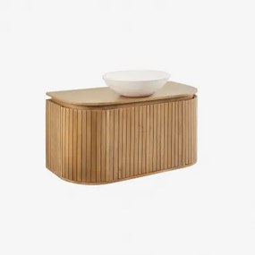 Mango Houten Badkamermeubelset Analis Natuurlijk Hout & Rond Cement Wit Ø40 Cm Zavion & Spiegelloze & Zonder Kraan - Sklum