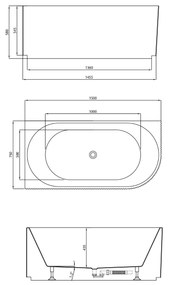 Aqualine Tibera hoekbad links met ribbel 150x75cm wit