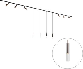 Modern railsysteem zwart met 6 spots en 4 hanglampen donker brons 1-fase - Slimline Uzzy Loyce