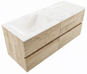 Mondiaz Vica DLux badmeubel 120cm washed oak 4 lades met wastafel ostra links 1 kraangat