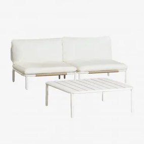 Tuinset Met 2-delige Modulaire Bank En Salontafel Van Roubly Staal Beige Amandelroos - Sklum