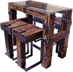 CHYRKA® Eettafel woonkamer tafel DROHOBYCZ kruk loft vintage bar industrieel design handgemaakt hout glas metaal