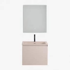 Macrae Houten Badkamermeubelset Met Geïntegreerde Wastafel Beige – Linnen & Rechthoekige Led En Anticondens 60x70 Cm Riben - Sklum