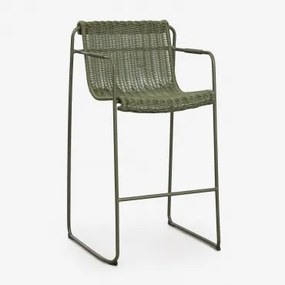 Stapelbare Set Van 4 Hoge Krukken Met Armleuningen Van Synthetisch Riet En Staal Revia ↑75 Cm & Groen – Intens Olijf - Sklum