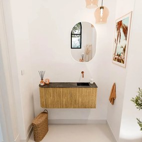 Mondiaz Joya DLux 100cm toiletmeubel ronding links oak met wastafel faye rechts zonder kraangat lava