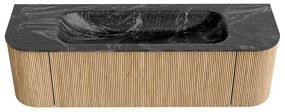 Mondiaz Kurve-dlux 150cm badmeubel ronding links/rechts oak met 1 lade en 2 deuren en wastafel big medium midden 1 kraangat lava