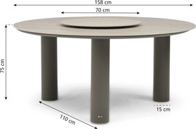 Dining Tuintafel rond 158 cm met lazy susan Taupe Trino