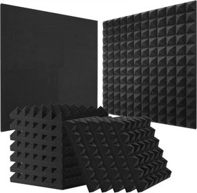 VEVOR akoestische schuimpanelen, set van 24, 30 x 30 x 5 cm, piramidevormige geluidsisolerende wandpanelen, akoestische platen, akoestische schuimmatten voor studiowanden en -plafonds, zwart