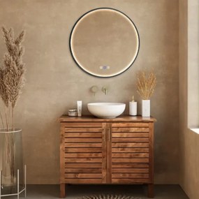 Saniclear Circle Black ronde spiegel met verwarming, direct en indirect licht mat zwart 80cm