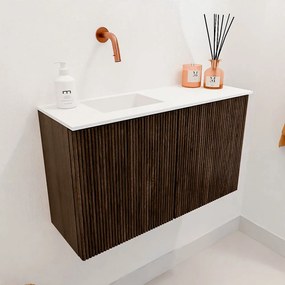 Mondiaz Joya 70cm toiletmeubel walnut met wastafel faye links zonder kraangat talc