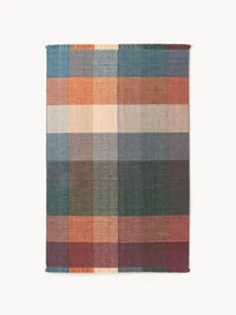 Geruit wollen vloerkleed Bliss met franjes