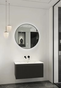 Fontana Lento zwart badkamermeubel ribbelfront witte wastafel 80cm geen kraangat