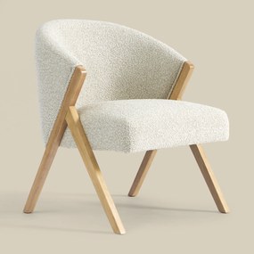 Beige Fauteuil Met Naturel Hout