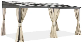 Aluminium terrasoverkapping 4 x 6 m Tarragona met Garden Point beige gordijnen