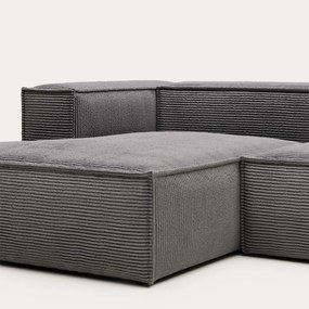 Kave Home Blok Kleine Hoekbank 240 Cm Ribstof Grijs Chaise Longue Links