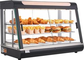 VEVOR 3-laags verwarmde vitrinekast 130 liter, 1400 W, verwarmde vitrinekast 30–85 °C, voedselwarmer met LED-verlichting en verstelbare schappen, voedselvitrinekast voor hamburgers, pizza, brood, gebraden kip