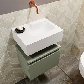 MONDIAZ ANDOR Toiletmeubel - 40x30x30cm - 0 kraangaten - 1 lades - army mat - wasbak rechts - Solid surface - Wit FK75343221