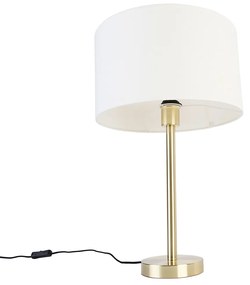 Klassieke tafellamp messing met kap wit 35 cm - Simplo Design E27 rond Binnenverlichting Lamp