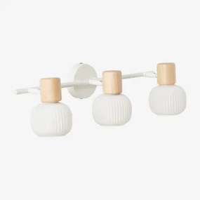 Wandlamp Met 3 Lichtpunten In Ijzer, Rubberhout En Glas Ekaizy Wit - Sklum