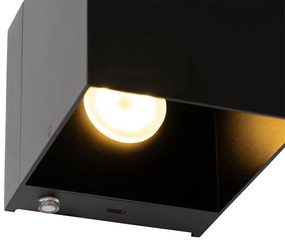 LED Set van 2 wandlampen zwart met dimmer oplaadbaar - Joris Modern vierkant Binnenverlichting Lamp