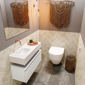 Mondiaz Andor toiletmeubel 80cm mat wit met witte wastafel links zonder kraangat