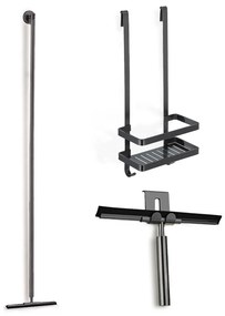Saniclear Iron douche accessoiresset met wissers en shampoohouder verouderd ijzer - gunmetal