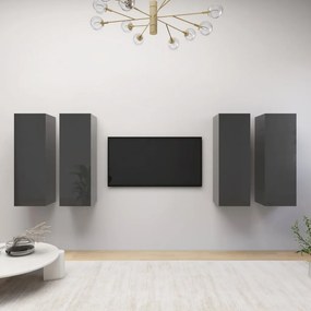 vidaXL Tv-meubelen 4 st 30,5x30x90 cm spaanplaat hoogglans grijs