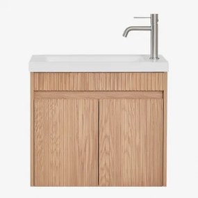 Narek Zwevend Houten Badkamermeubelset Met Geïntegreerde Wastafel Spiegelloze & Ash Brown & Geborsteld Grijs ↑20 Cm Met Aftapkraan Zonder Overloop Orv