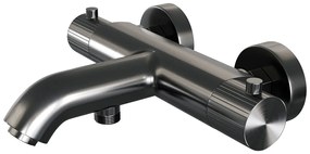 Brauer Stripe thermostatische badkraan met glijstang en staafhanddouche gunmetal geborsteld PVD