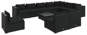 vidaXL 11-delige Loungeset met kussens poly rattan zwart