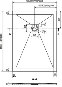 Mexen Stone+ rechthoekige composiet douchebak 120 x 100 cm, wit - 44101012