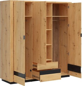 Kledingkast Sermeli 112, Artisan eiken, 199x181x56cm, 143 kg, Kledingkast deuren: Met scharnieren, Aantal planken: 5, Aantal planken: 5