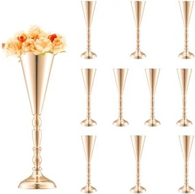 VEVOR 10-delige 43 cm hoge bruidsbloemenvaas, metalen trompetvormig middelpunt, gouden bloemenstandaard voor tafels bij bruiloftsdiners, feesten, jubilea, ceremonies, verjaardagen en evenementendecoratie