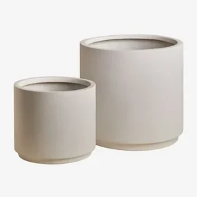 Set Van 2 Buitenpotten Ø25 Cm / Ø35 Cm In Polyresin Saturnus Wit - Sklum