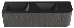 Mondiaz Kurve 155cm badmeubel ronding rechts shadow met 2 lades en 1 deur en wastafel cloud dubbel/links 2 kraangaten urban