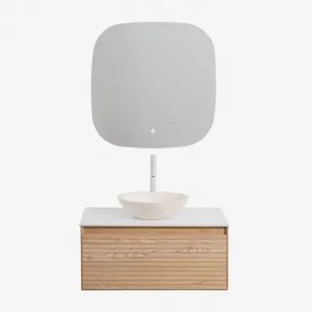 Tedrik Badkamermeubelset In Essenhout Ash Brown & Rond Cement Wit Ø40 Cm Zavion & Vierkant Led En Anticondens 75x75 Cm Riben & Wit - Sklum