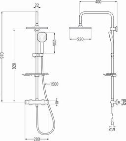 Mexen KT33 opbouw doucheset met regendouche en thermostatische kraan, chroom - 771503393-00