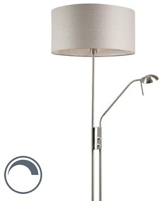 Vloerlamp met dimmer staal en grijs met verstelbare leesarm - Luxor Modern E27 rond Binnenverlichting Lamp
