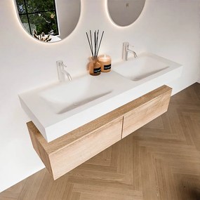 Zaro Alan badmeubel 140cm washed oak 2 lades met vrijhangende wastafel cloud dubbel 2 kraangaten talc