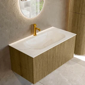 Mondiaz Kurve-dlux 90cm badmeubel dusk met 1 lade en wastafel big small midden 1 kraangat ostra