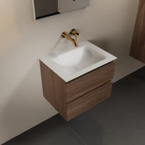 Mondiaz Aivy badmeubel 60cm mocha met wastafel solid surface talc midden zonder kraangat