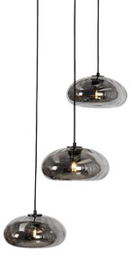 Art Deco hanglamp zwart met smoke glas rond 3-lichts - Ayesha Art Deco E27 Binnenverlichting Lamp