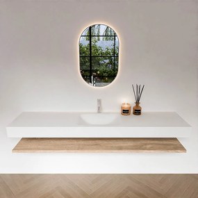 Zaro Alan badmeubel 190cm met planchet washed oak en vrijhangende wastafel cloud midden 1 kraangat talc