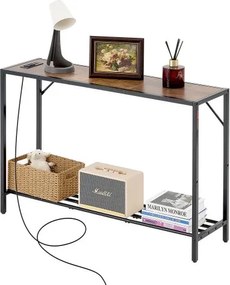 VEVOR smalle consoletafel entreetafel (106 cm lang) met stopcontacten, 2-laags haltafel bijzettafel banktafel met metalen frame & oplaadstation, voor entree, hal woonkamer