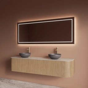 Gliss Design Alluro badmeubel ribbelfront met ronding links/rechts 180cm mist en wit marmer toppaneel