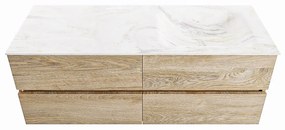 Mondiaz Vica DLux badmeubel 130cm washed oak 4 lades met wastafel ostra rechts zonder kraangat