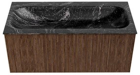 Mondiaz Kurve-dlux 100cm badmeubel walnut met 1 lade en wastafel big medium midden zonder kraangat lava